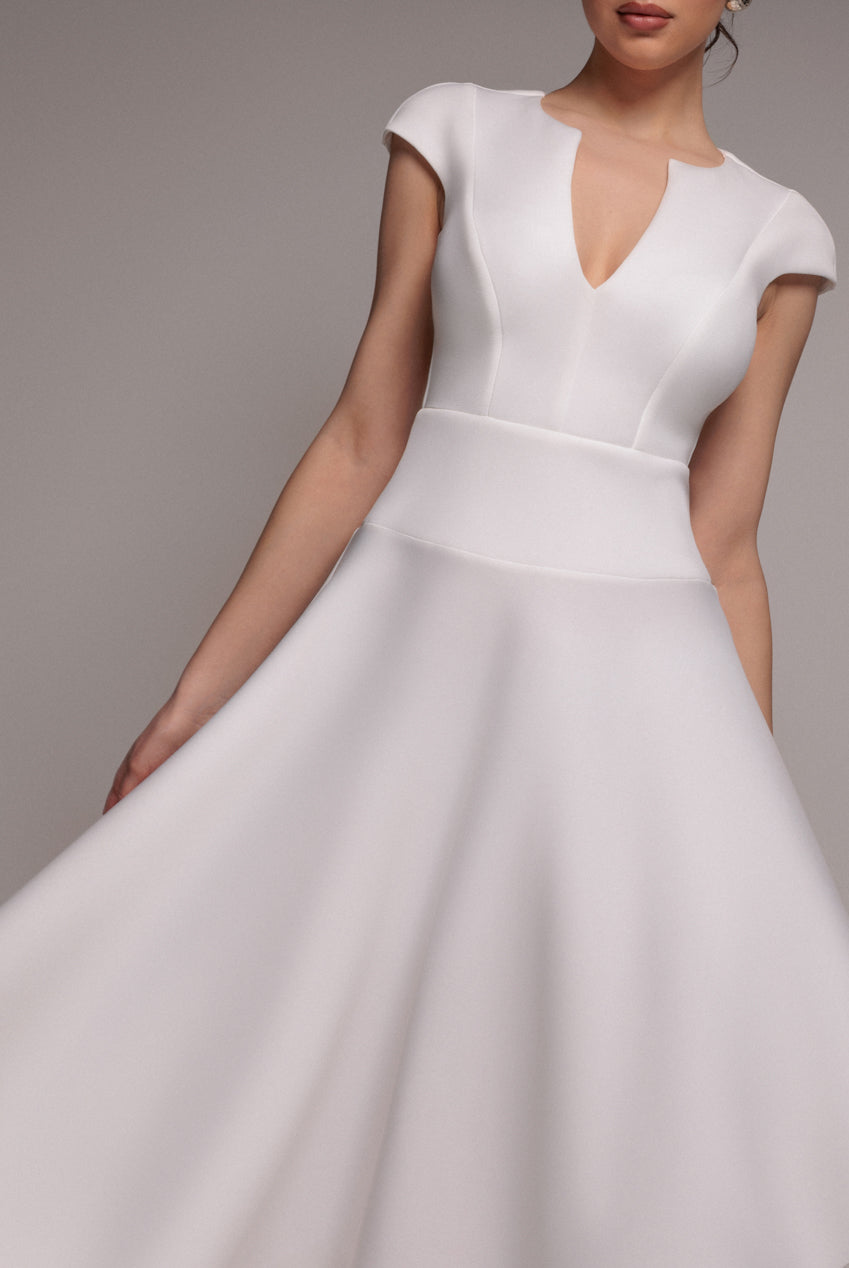 Cap Sleeve Skater High Low Midi Dress - Cream DR5100