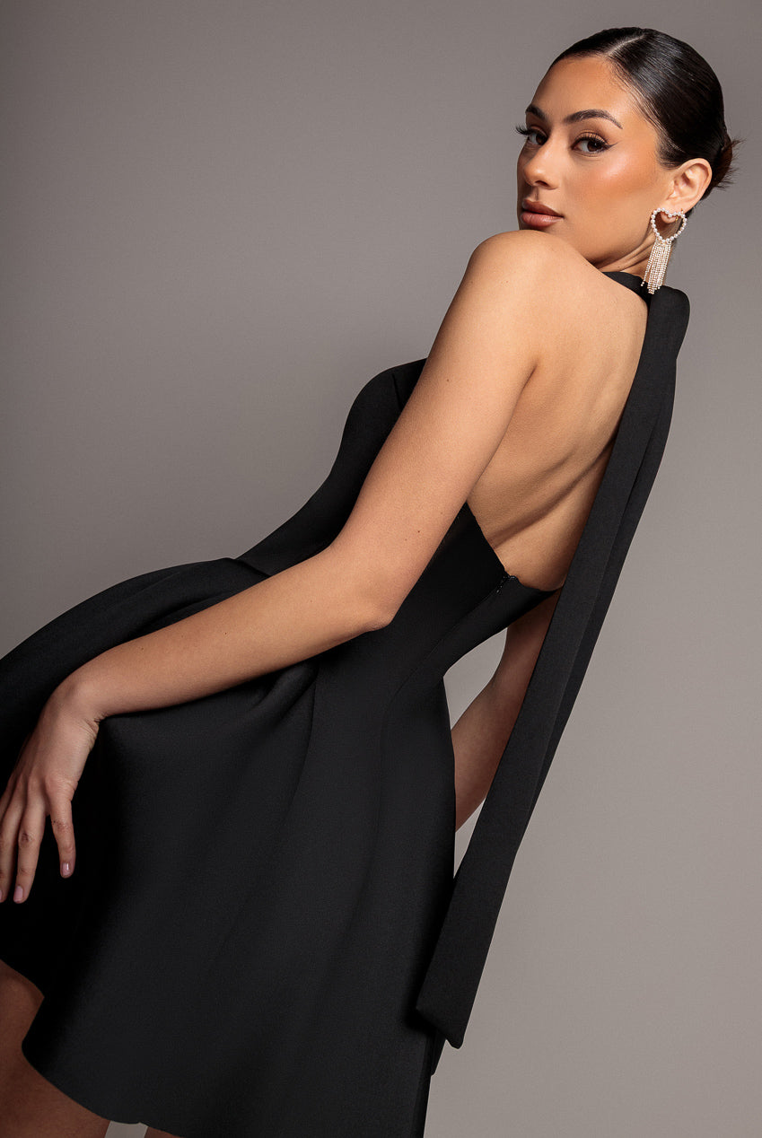 Corset Fit And Flare Halter Neck Skater Mini Dress - Black | Goddiva Corset Fit And Flare Halter Neck Skater Mini Dress - Black | Goddiva