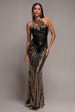 Ombre Sequin Mosaic Halter Neck Maxi Dress - Gold by Goddiva
