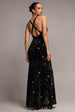 Sequin & Velvet V Neck Cross Back Maxi Dress - Black by Goddiva