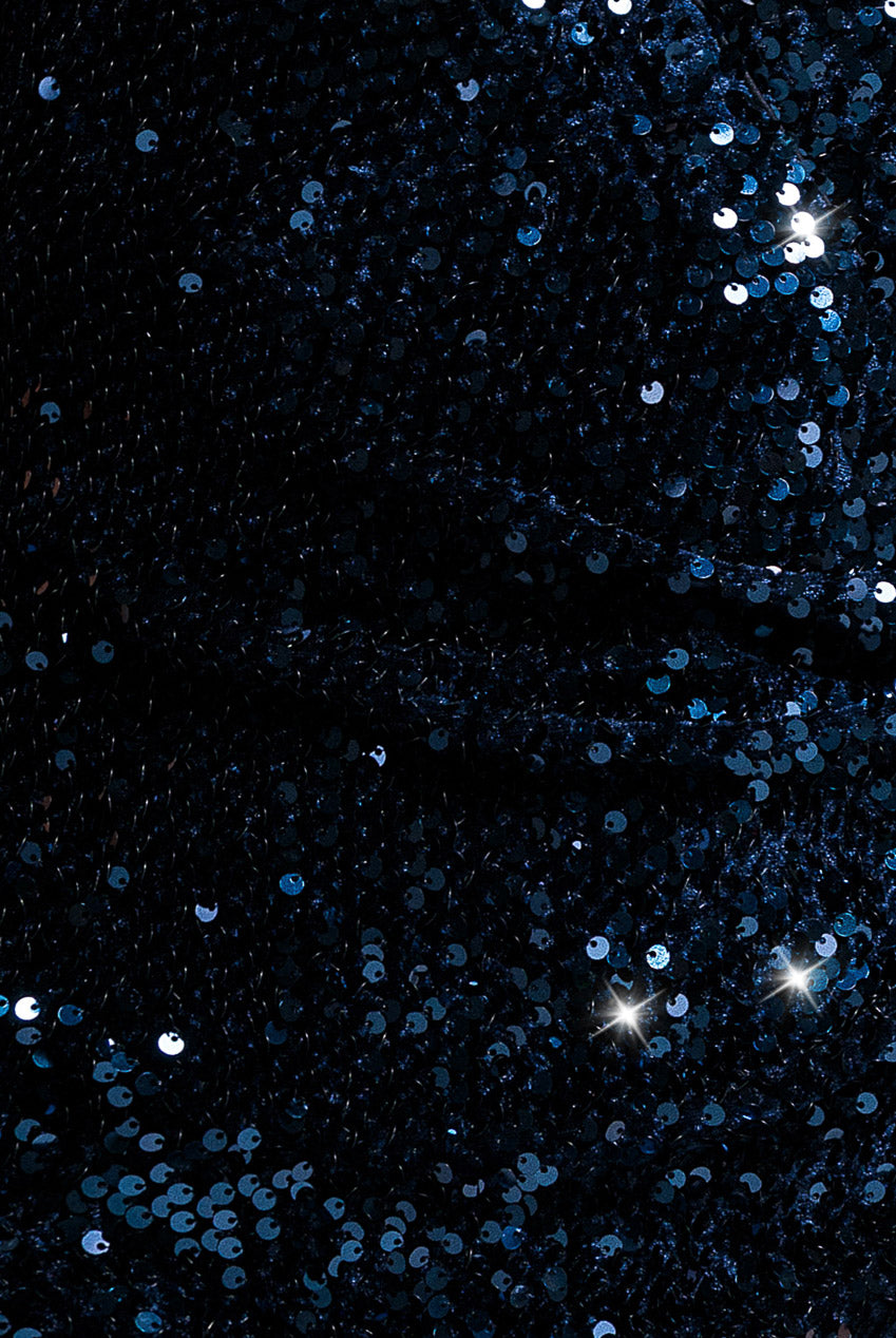Sequin & Velvet V Neck Cross Back Maxi Dress - Navy Blue DR5111