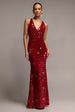 Sequin & Velvet V Neck Cross Back Maxi Dress - Red by Goddiva