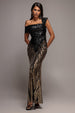 Ombre Sequin One Shoulder Bardot Maxi Dress - Gold by Goddiva