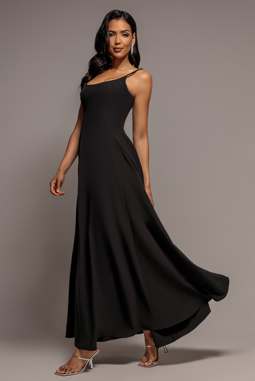 Strapless Fit & Flare A Line Maxi Dress - Black DR5114