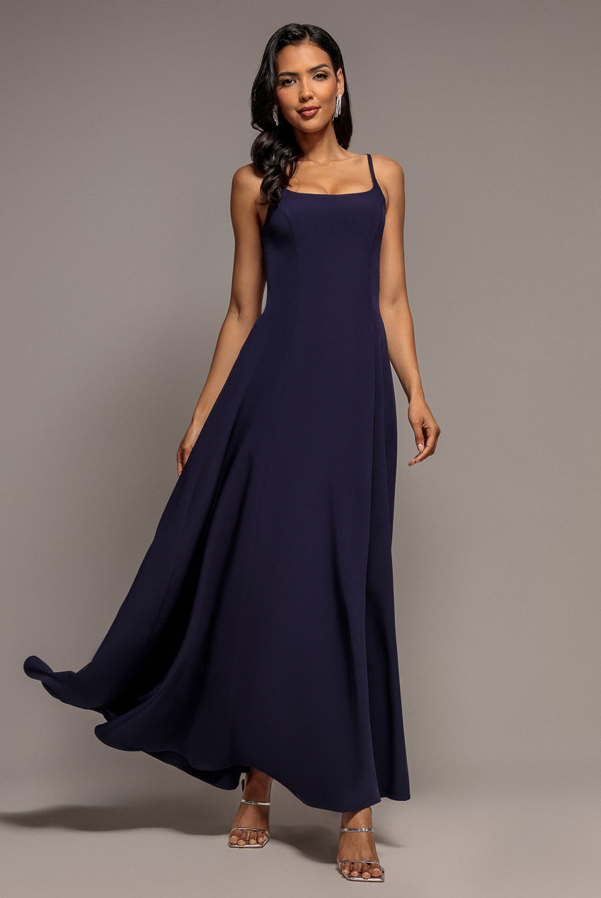 Strapless Fit & Flare A Line Maxi Dress - Navy Blue DR5114