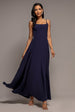 Strapless Fit & Flare A Line Maxi Dress - Navy Blue by Goddiva