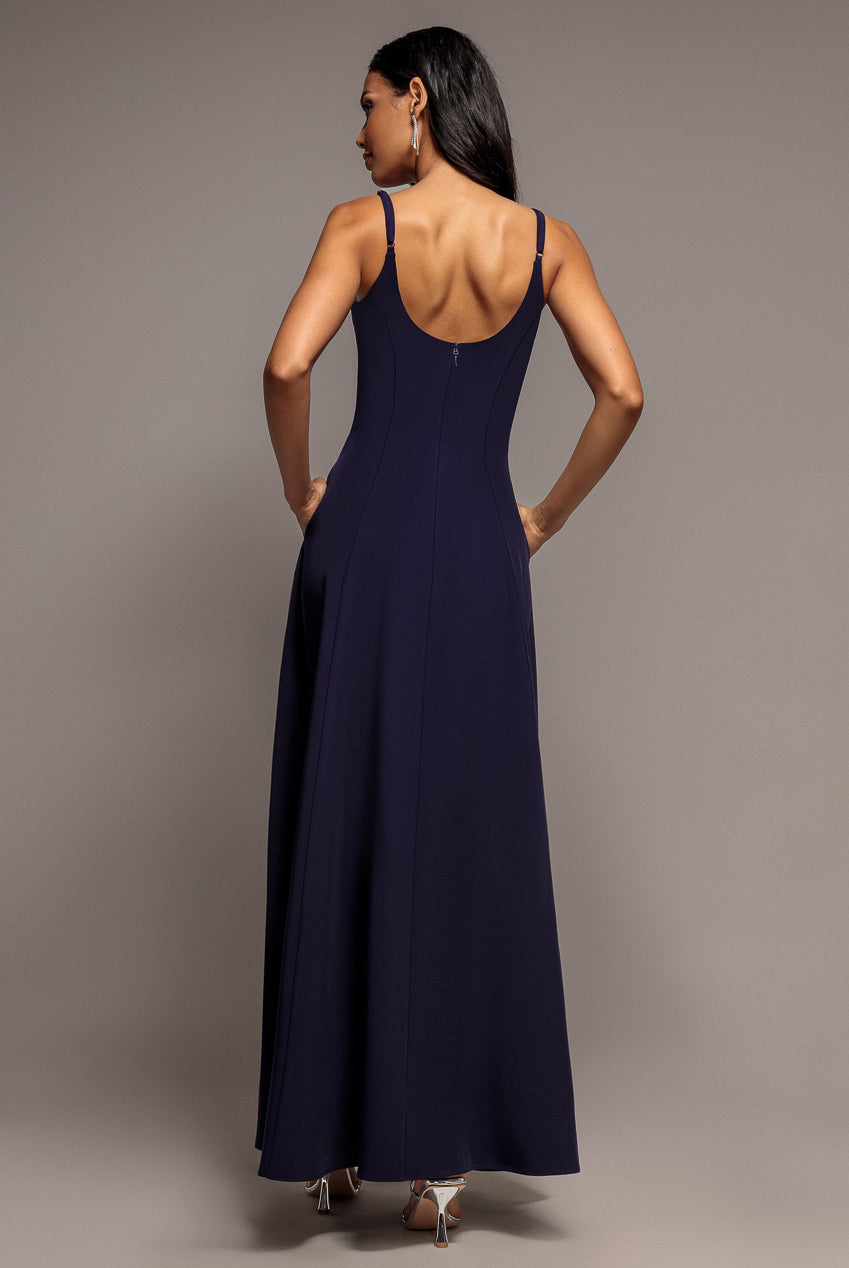 Strapless Fit & Flare A Line Maxi Dress - Navy Blue DR5114