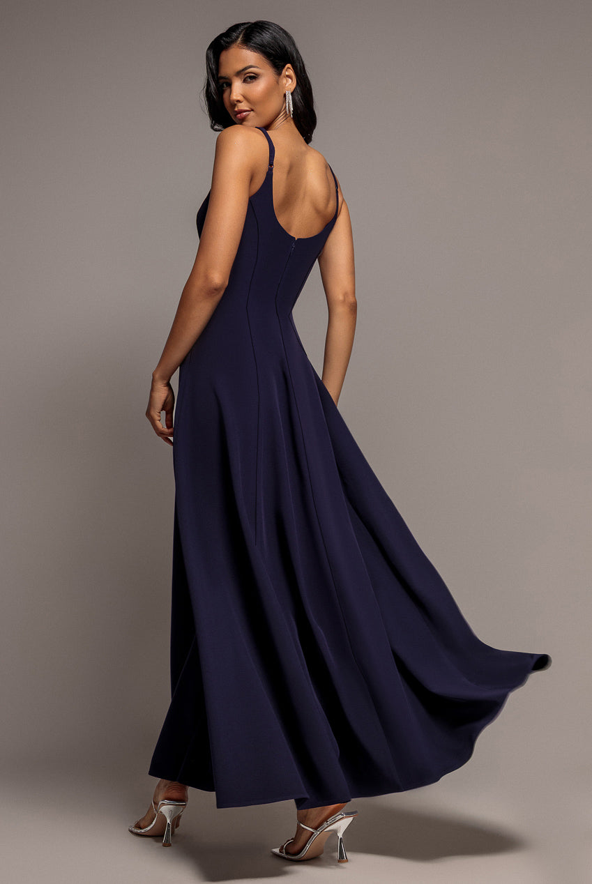 Strapless Fit & Flare A Line Maxi Dress - Navy Blue DR5114