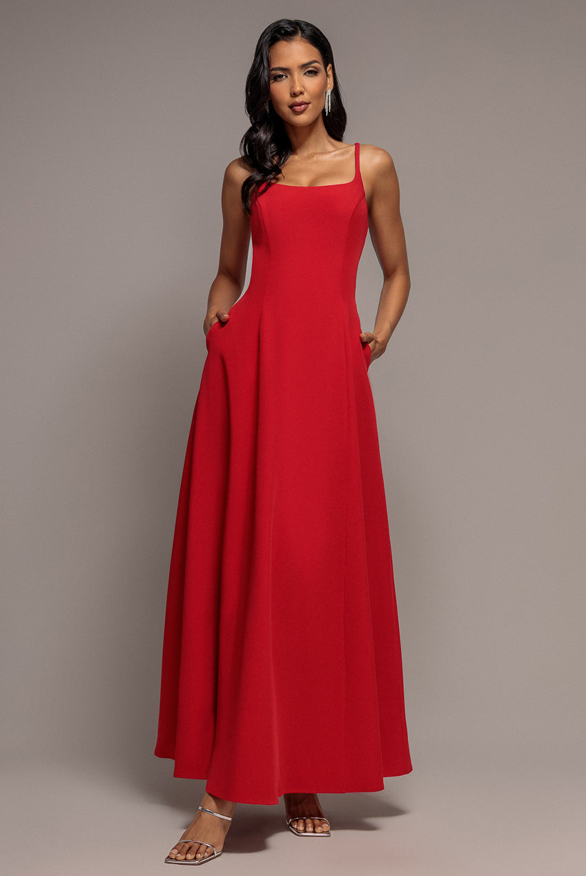 Strapless Fit & Flare A Line Maxi Dress - Red DR5114