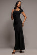 Cap Sleeve Pleated Asymmetric Maxi Dress - Black by Goddiva