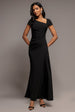 Cap Sleeve Pleated Asymmetric Maxi Dress - Black by Goddiva