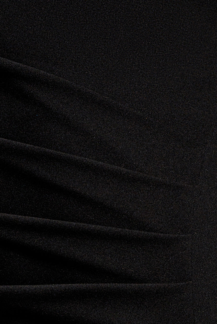Cap Sleeve Pleated Asymmetric Maxi Dress - Black DR5115