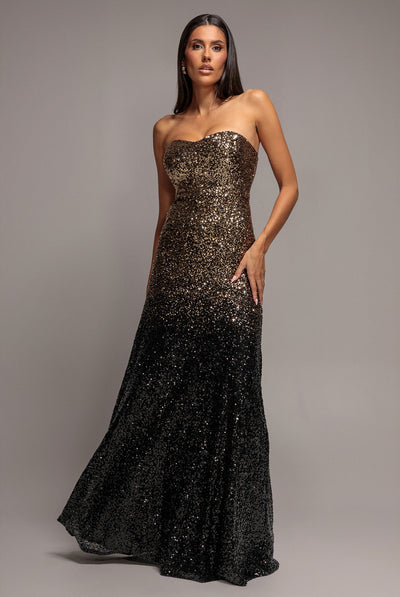 Gold - Ombre Sequin Bandeau Maxi Dress - Gold by Goddiva