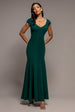 Capped Sleeve V Neck Pleated Fit & Flare Maxi Dress - Emerald Green by Goddiva
