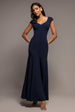 Capped Sleeve V Neck Pleated Fit & Flare Maxi Dress - Navy Blue by Goddiva