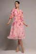 Floral Print Wrap A Line Midi Dress - Blush Pink by Goddiva