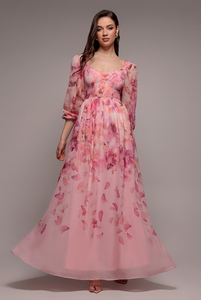 Floral Print Shirred Back A Line Maxi Dress - Blush Pink DR5132