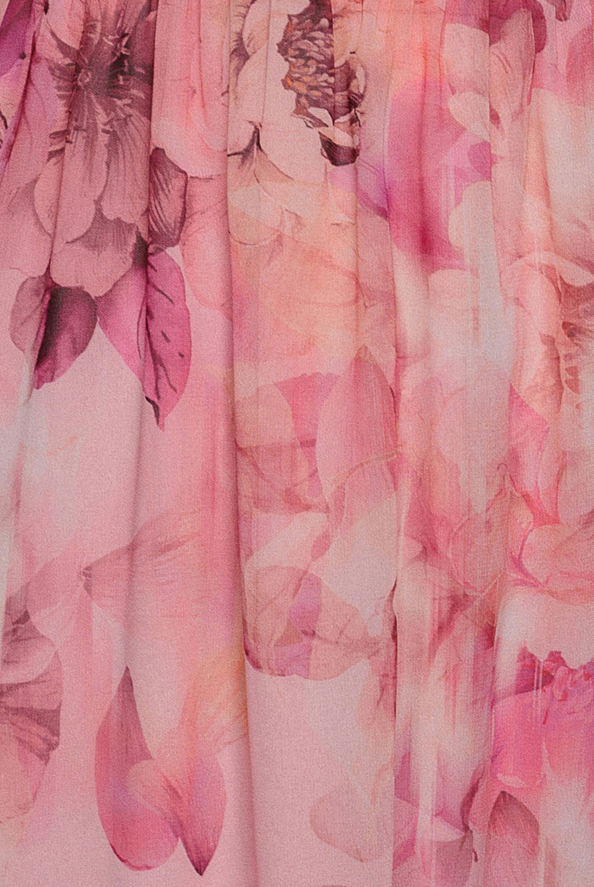 Floral Print Shirred Back A Line Maxi Dress - Blush Pink DR5132