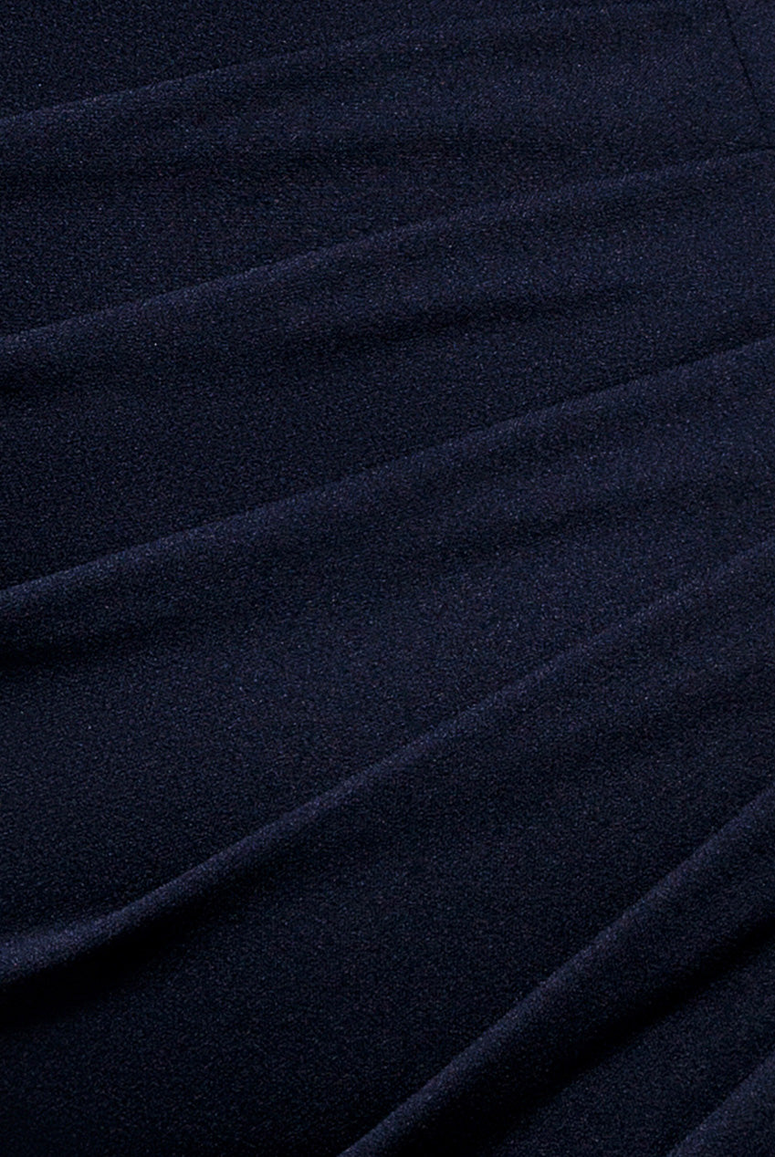 Off Shoulder Pleated Waist Asymmetric Midaxi Dress - Navy Blue DR5137
