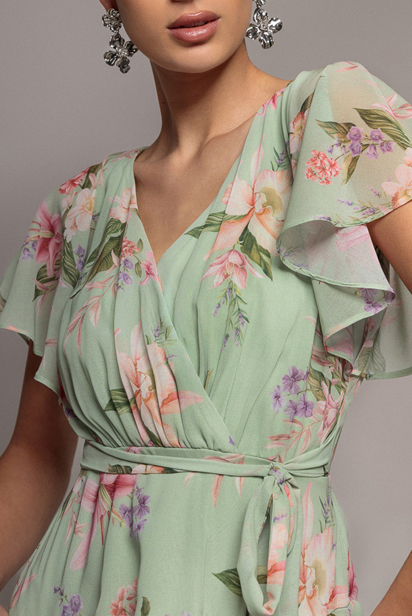 Flutter Sleeve Chiffon Midaxi Wrap Dress - Sage Green DR5140