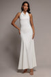 Halterneck Cowl Neck Backless Scuba Crepe Maxi Dress - White by Goddiva