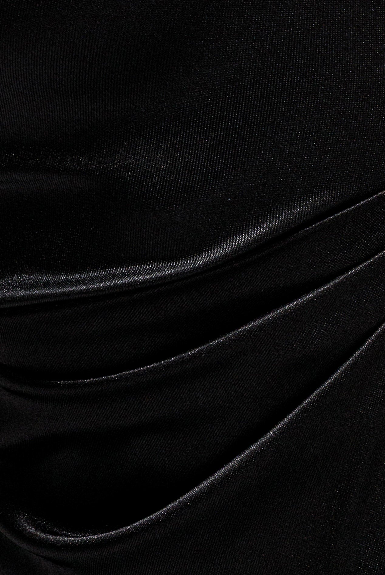 Lace Inserted Asymmetric One Shoulder Satin Maxi Dress - Black DR5152