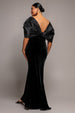 Off Shoulder Velvet Maxi Dress With Textured Satin Back Bow - Black by Goddiva Plus