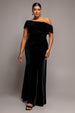 Velvet One Shoulder Fit And Flare Maxi Dress - Black by Goddiva Plus