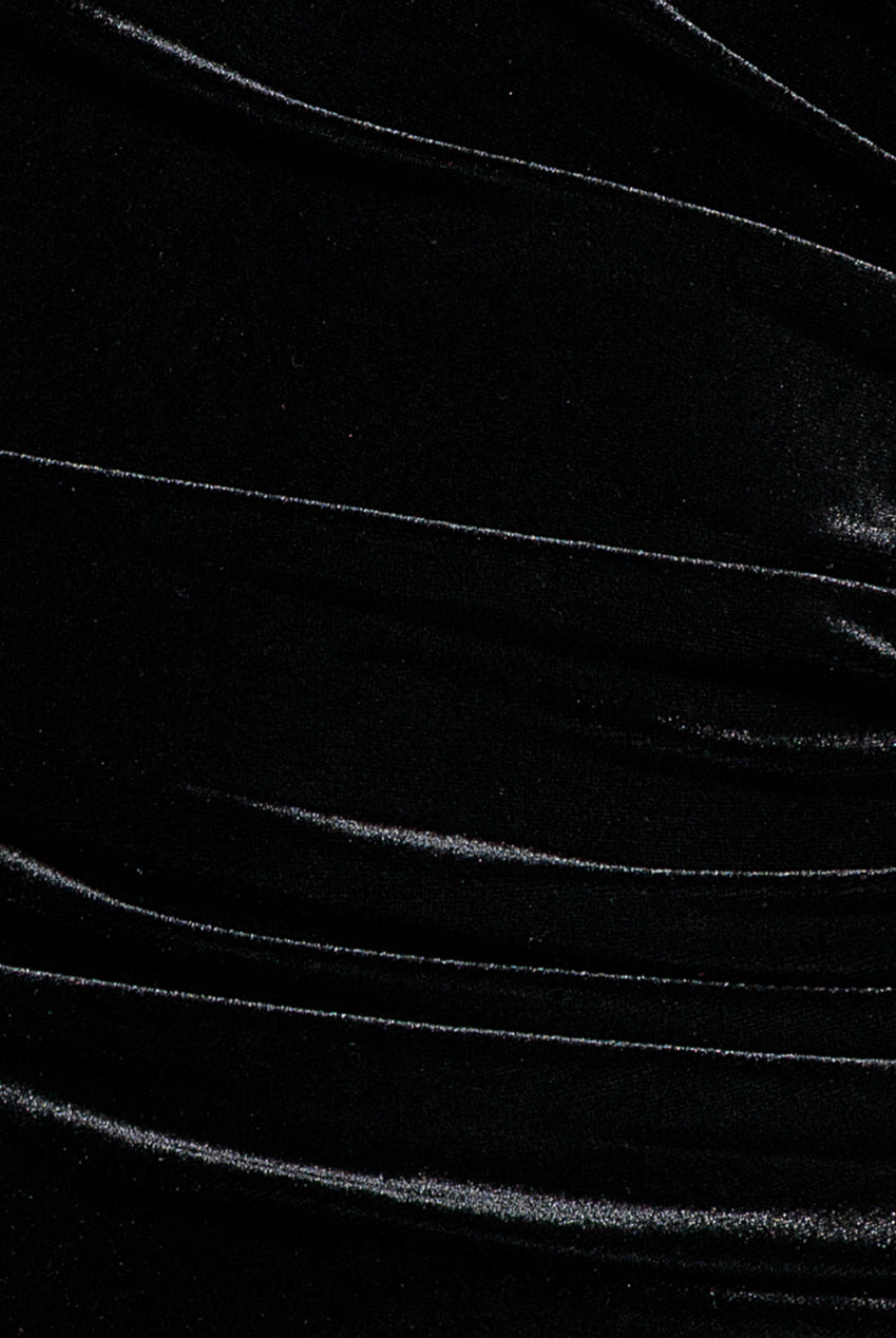 Velvet One Shoulder Bardot Fit And Flare Maxi Dress - Black DR5166