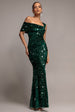Asymmetric Off Shoulder Pleated Waist Maxi Dress - Emerald Green by Goddiva
