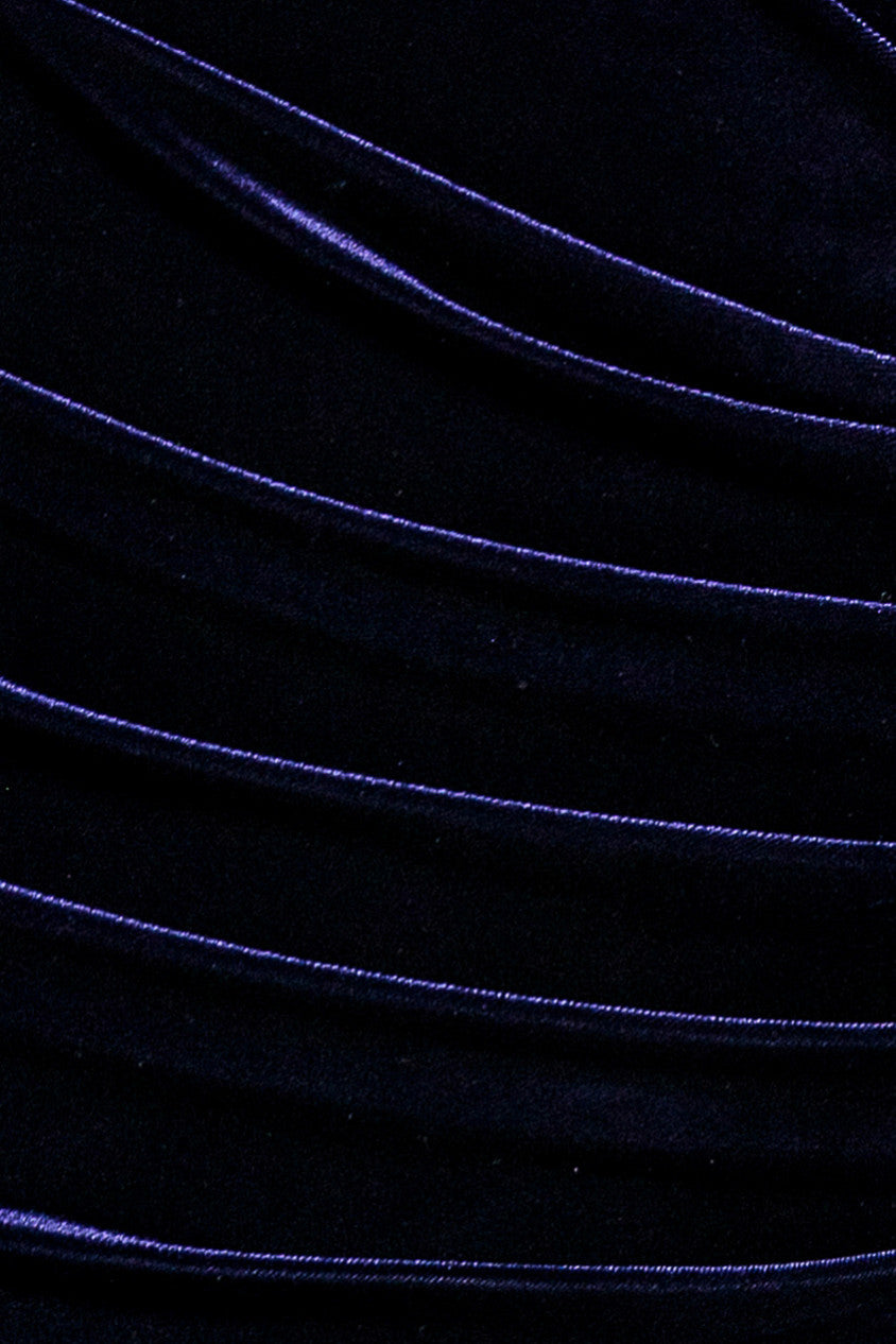 Plain Velvet Off Shoulder Pleated Maxi Dress - Indigo DR5187PLUS