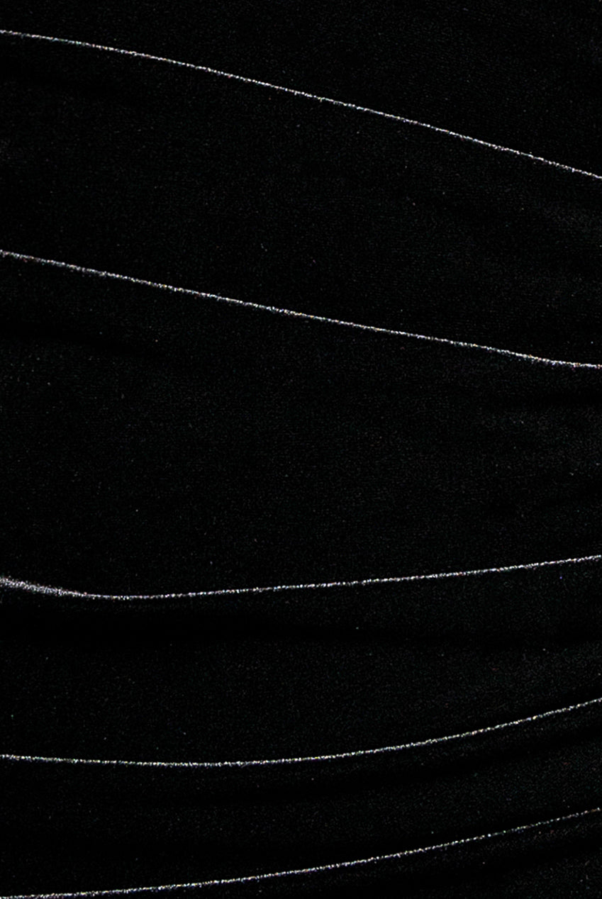 Velvet Off Shoulder  Pleated A Line Maxi Dress - Black DR5187