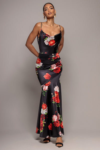emerald green floral strappy satin cowl midi dress Emerald Green Floral Strappy Satin Cowl Midi Dress