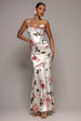 Floral Print Satin Cowl Neck Maxi Dress - Cream by Goddiva
