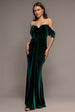 Off Shoulder Bardot Draped Velvet Maxi Dress - Emerald Green by Goddiva