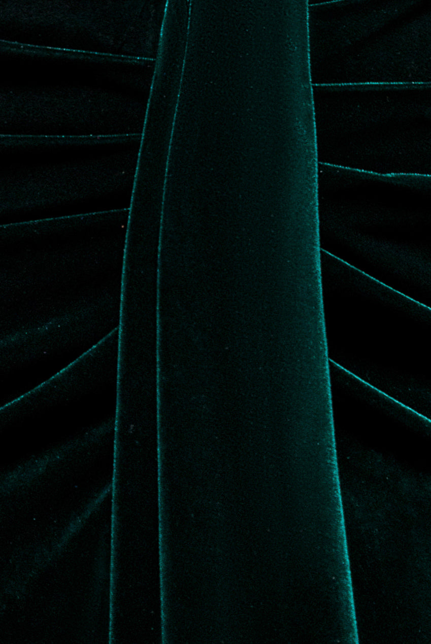 Off Shoulder Bardot Draped Velvet Maxi Dress - Emerald Green DR5194