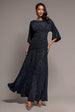 Lurex Kimono Sleeve Gathered Waist Maxi Dress - Navy Blue by Goddiva