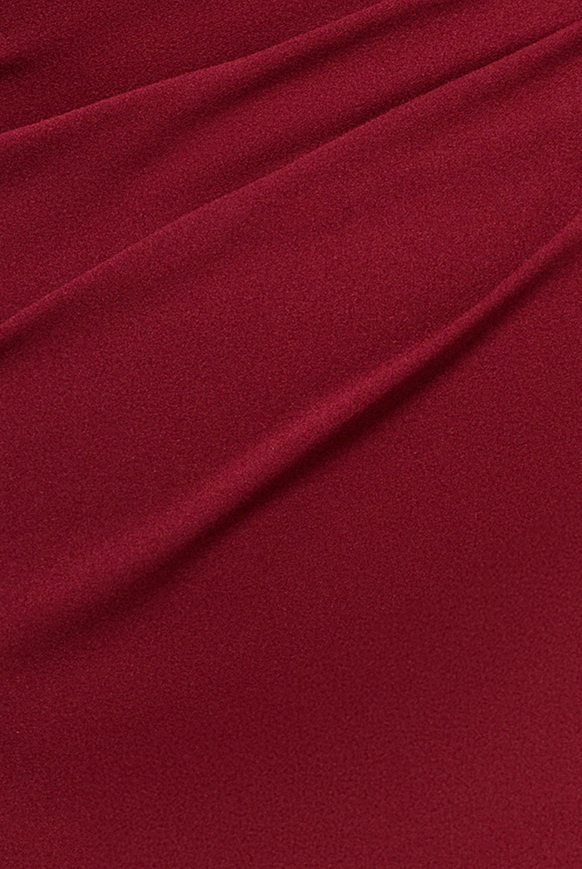Asymmetric One Shoulder Front Split Scuba Crepe Maxi Dress - Burgundy DR5200