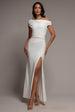 Asymmetric One Shoulder Front Split Scuba Crepe Maxi Dress - White by Goddiva