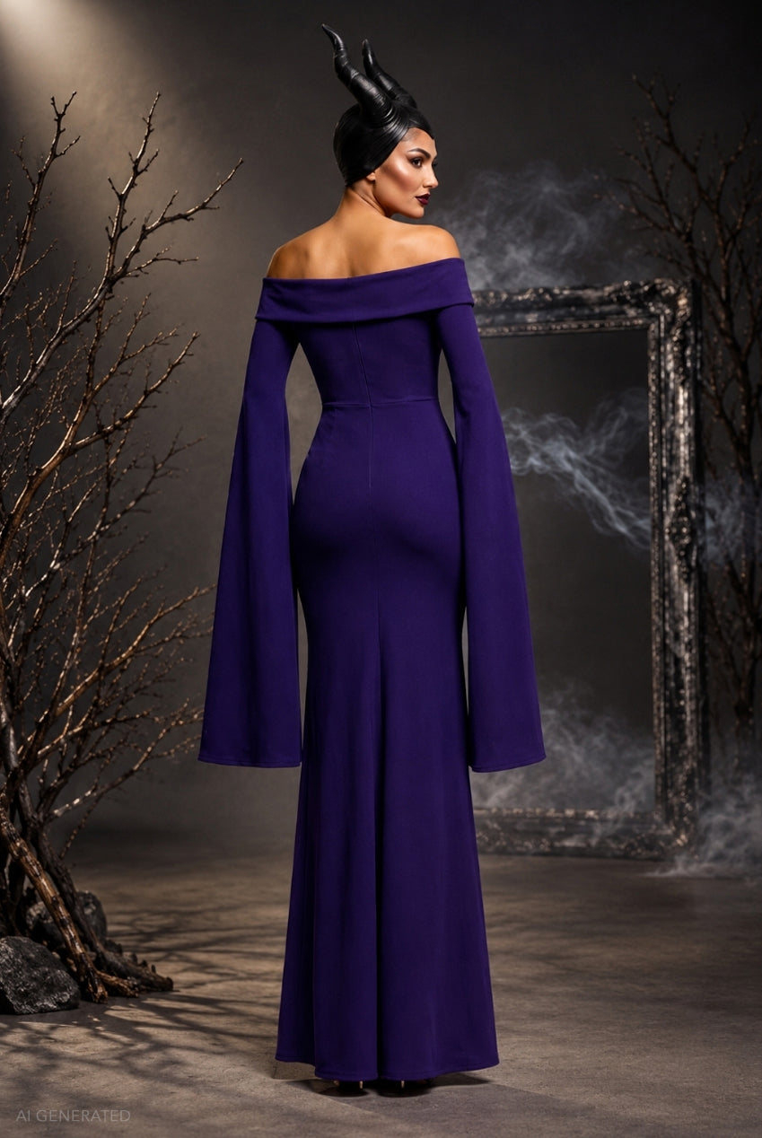 Long Cape Sleeve Maxi Maleficent-Inspired Halloween Costume - Deep Purple DR5254-HAL
