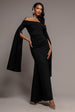 Off Shoulder Bardot Maxi Dress With  Split Cape Sleeves - Black by Goddiva
