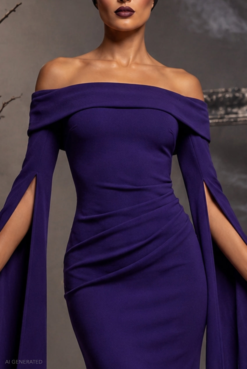 Long Cape Sleeve Maxi Maleficent-Inspired Halloween Costume - Deep Purple DR5254-HAL