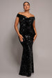 Wrap Velvet Sequin Maxi Dress - Black by Goddiva Plus
