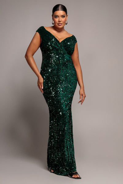 Emerald Green - Wrap Velvet Sequin Maxi Dress - Emerald Green by Goddiva Plus