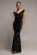 Sequin & Velvet Off The Shoulder Wrap Maxi Dress - Black by Goddiva