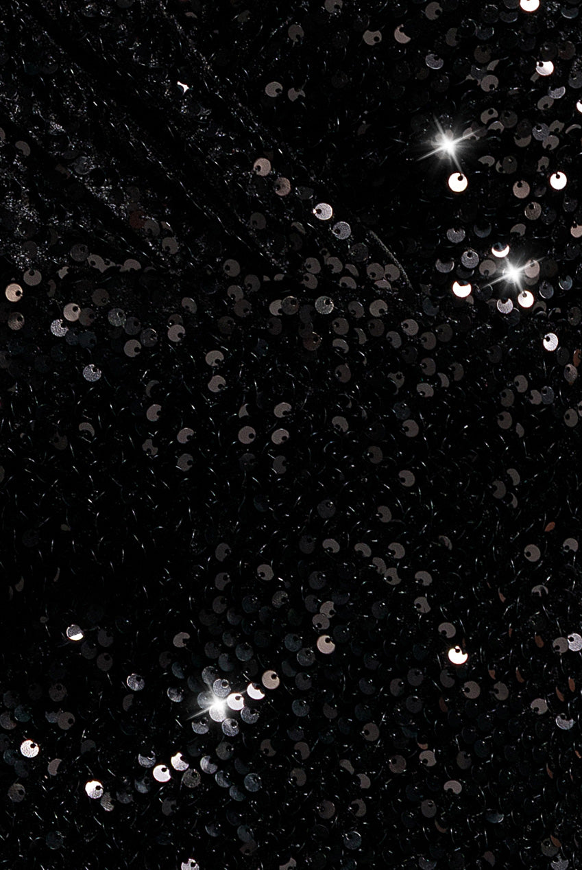 Sequin & Velvet Off The Shoulder Wrap Maxi Dress - Black DR5256