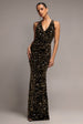 Sequin & Velvet V Neck Cross Back Maxi Dress - Gold by Goddiva