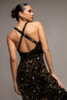 Multi Sequin & Velvet V Neck Cross Back Maxi Dress - Gold by Goddiva
