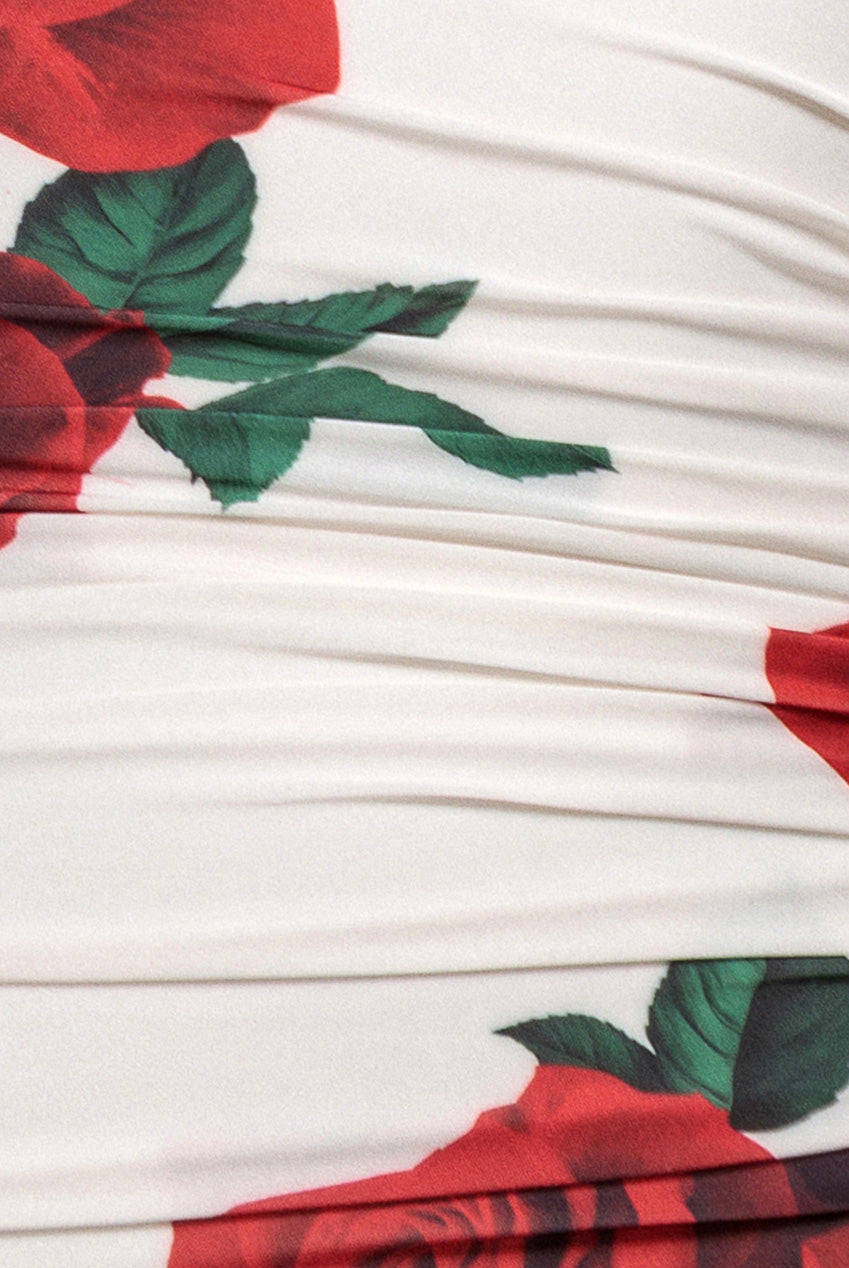 Floral Halter Neck Empire Waist Gathered Maxi Dress - Rose Print DR5259