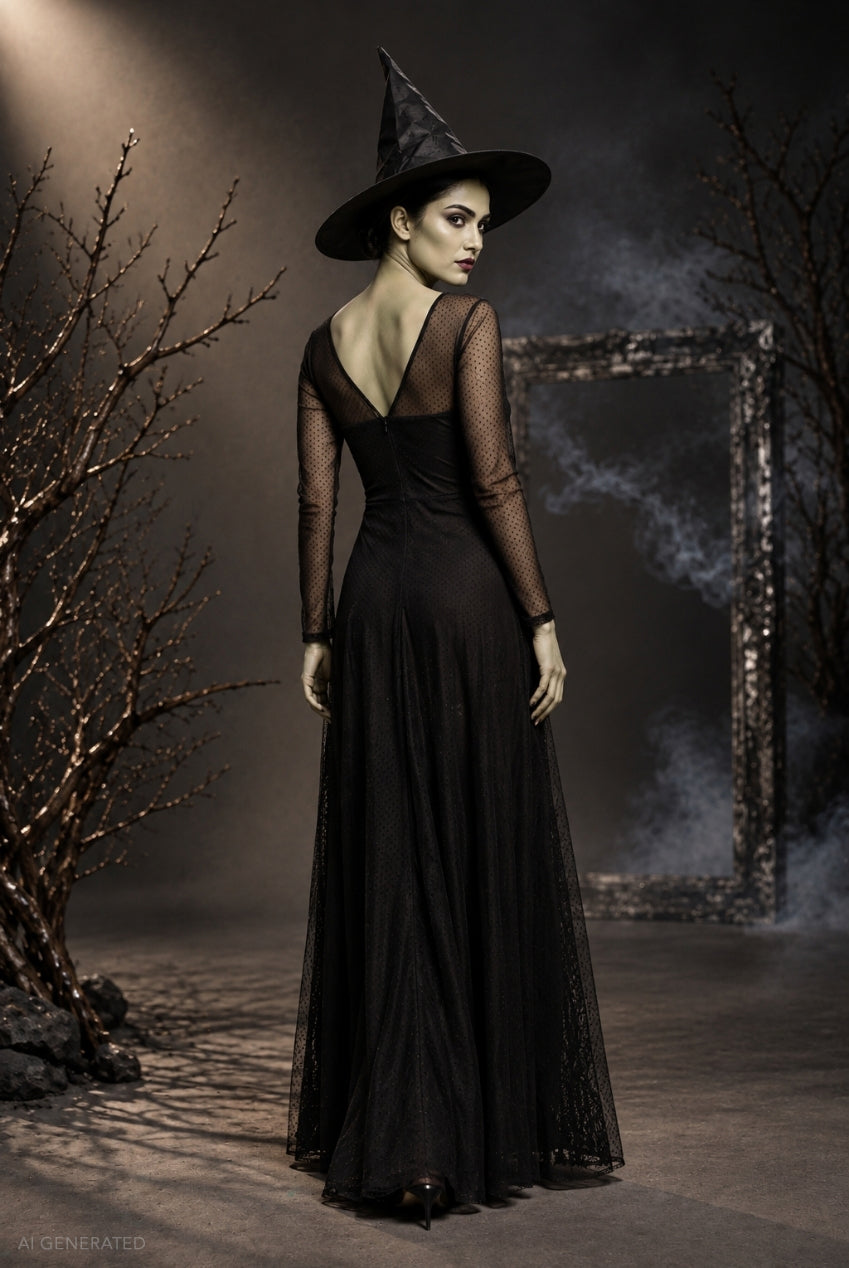 Long Sleeve Maxi Dress Elphaba-Inspired Halloween Costume - Black DR5270-HAL